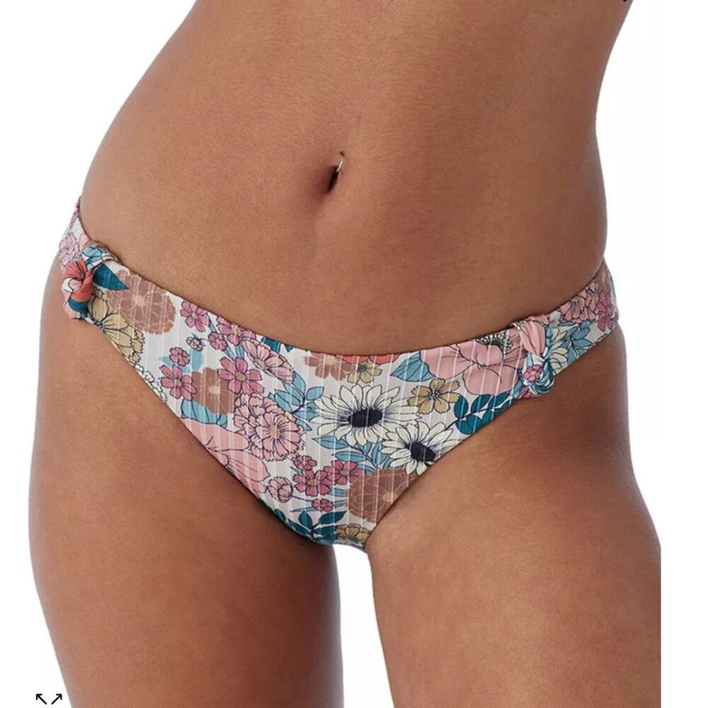 O'Neill Floral-Print Alamitos Knotted Bikini Bottom, Size Large, Cement - EUC